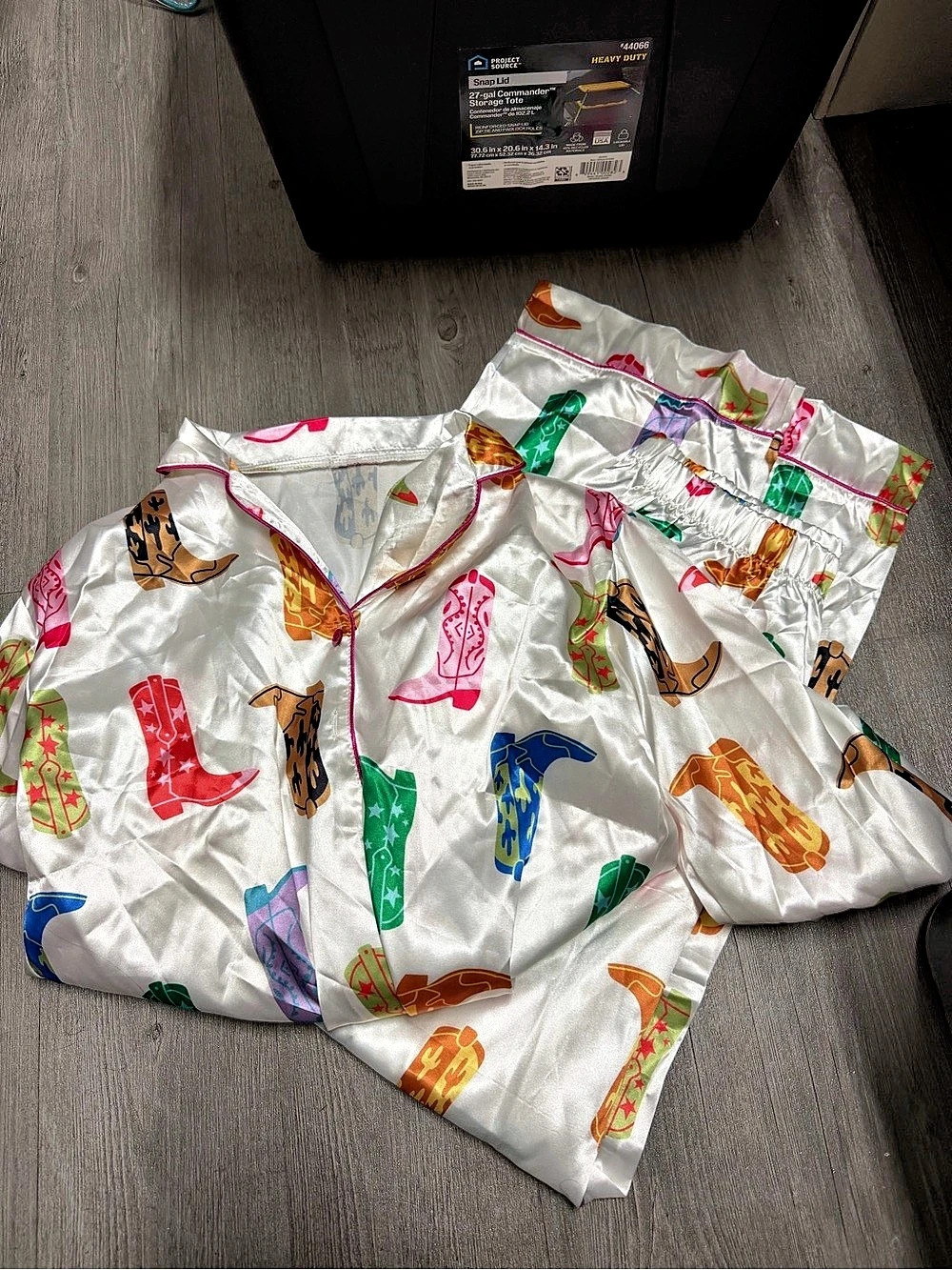Satin Pajama Set in White & Multicolor